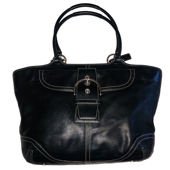 Vintage Coach Soho 5570 Large Carry All Bag Black Y2K Contrast Stitch Buckle - Picture 1 of 14